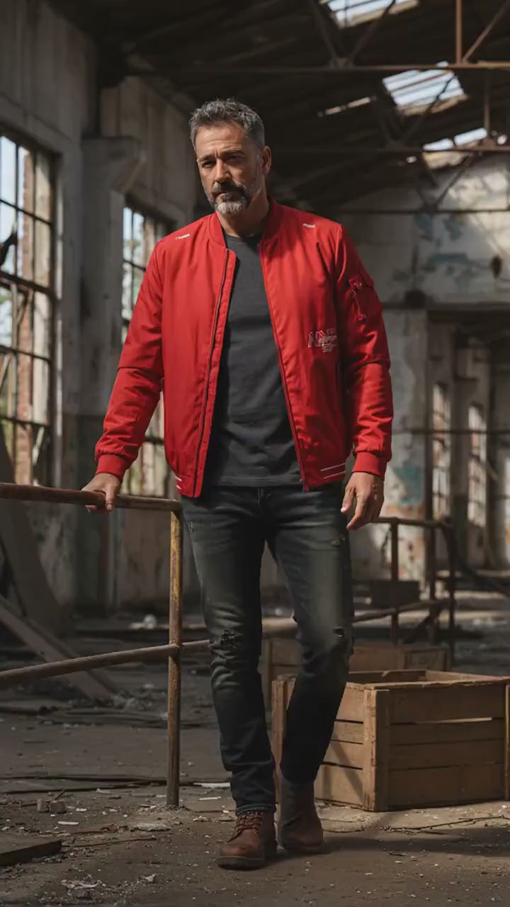 Red Graphic Bomber Jacket | V Furor Jeans Y2K Streetwear