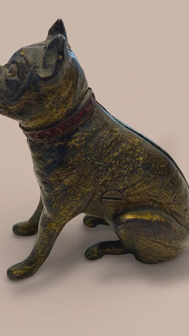 Vintage Cast Iron Bulldog Still Bank | Antique Dog Figurine