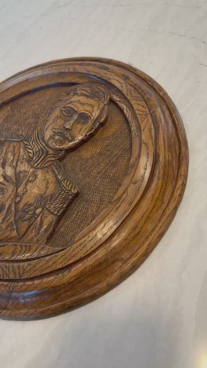 Early 20th Century Carved Wooden Relief Plaque, Likely Depicting King George V
