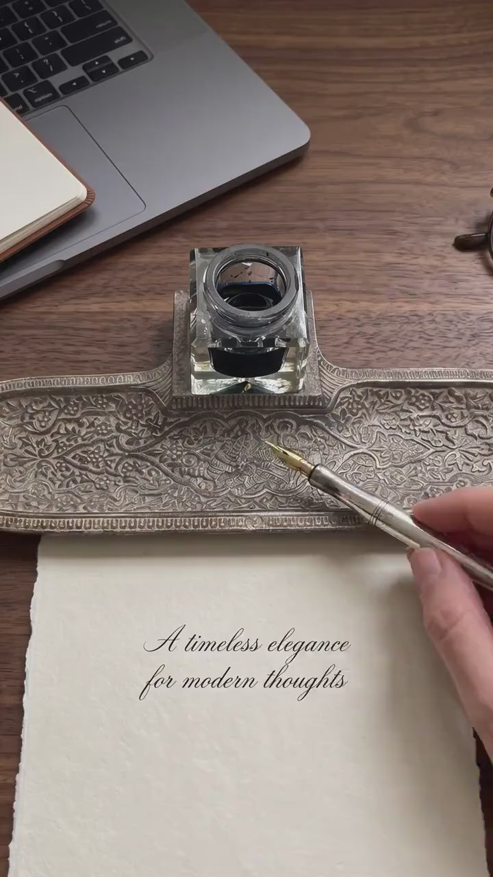 Antique French D.L. Déposé Cast Iron Inkwell & Pen Rest, c.1900